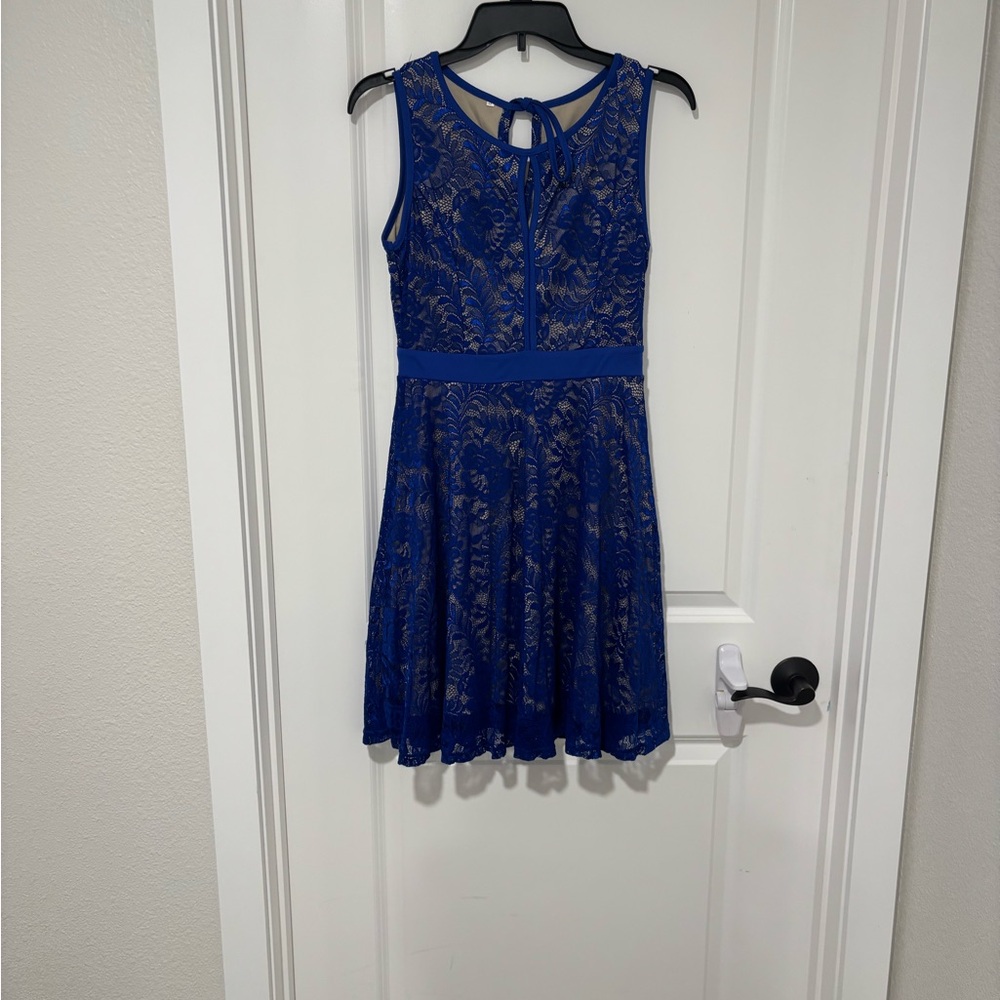 Blue Lace and Cream Mini Dress